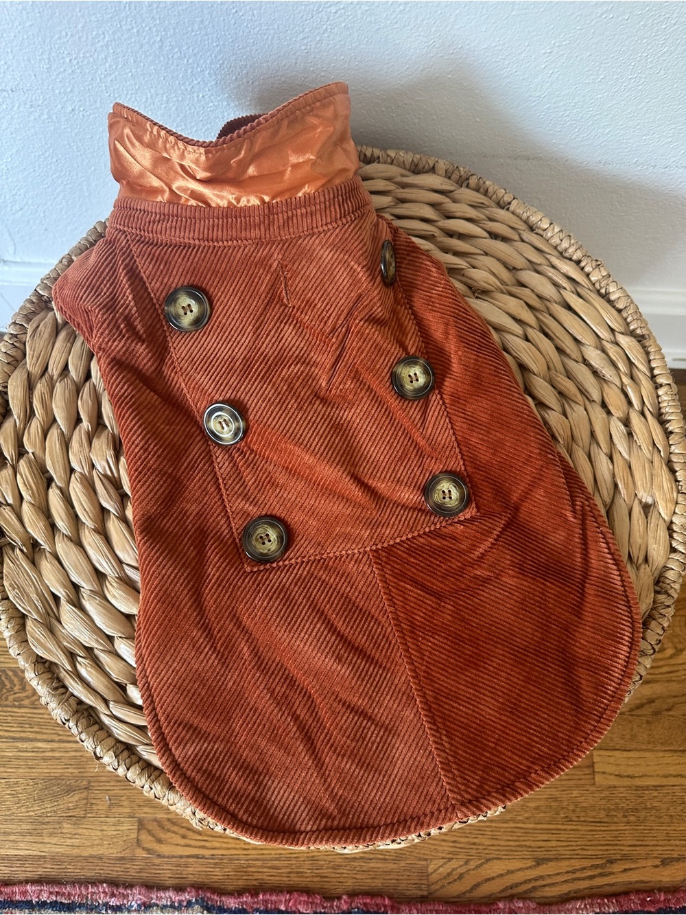 Woolrich Dog Vest Large Rust Orange Corduroy Double Breasted Coat Jacket Warm